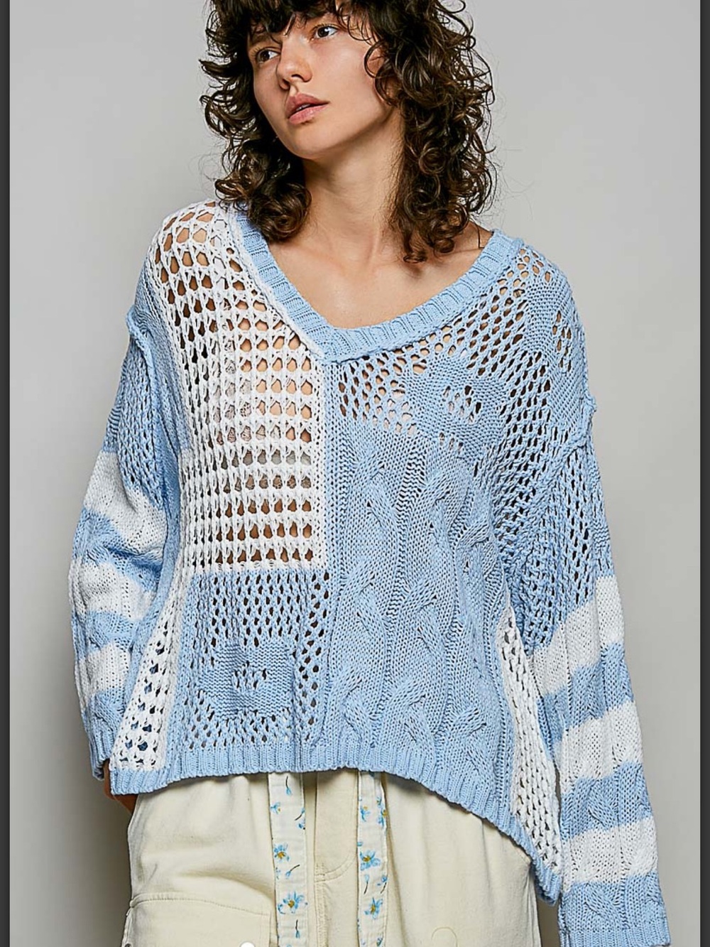 PF33- (🚨 4 COLORS) POL Open-Weave V-Neck Sweater